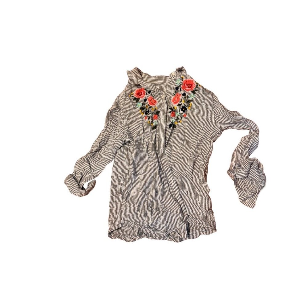 Striped Floral Embroidered‎ Old Navy Button Down Shirt (B1)